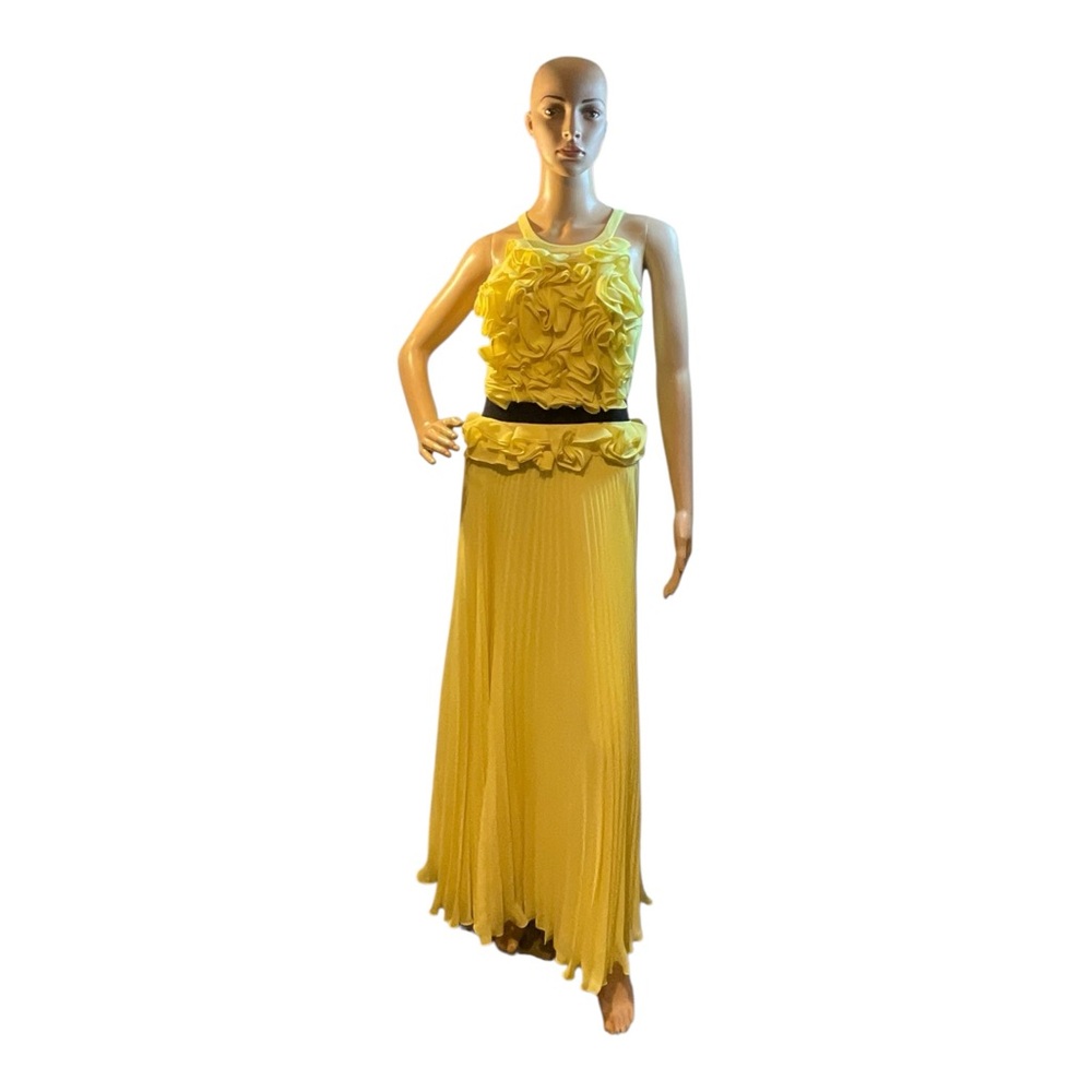 Bcbgmaxazria  Women’s Bright Yellow Belted Sleeveless Floral Maxi Dress Size 6